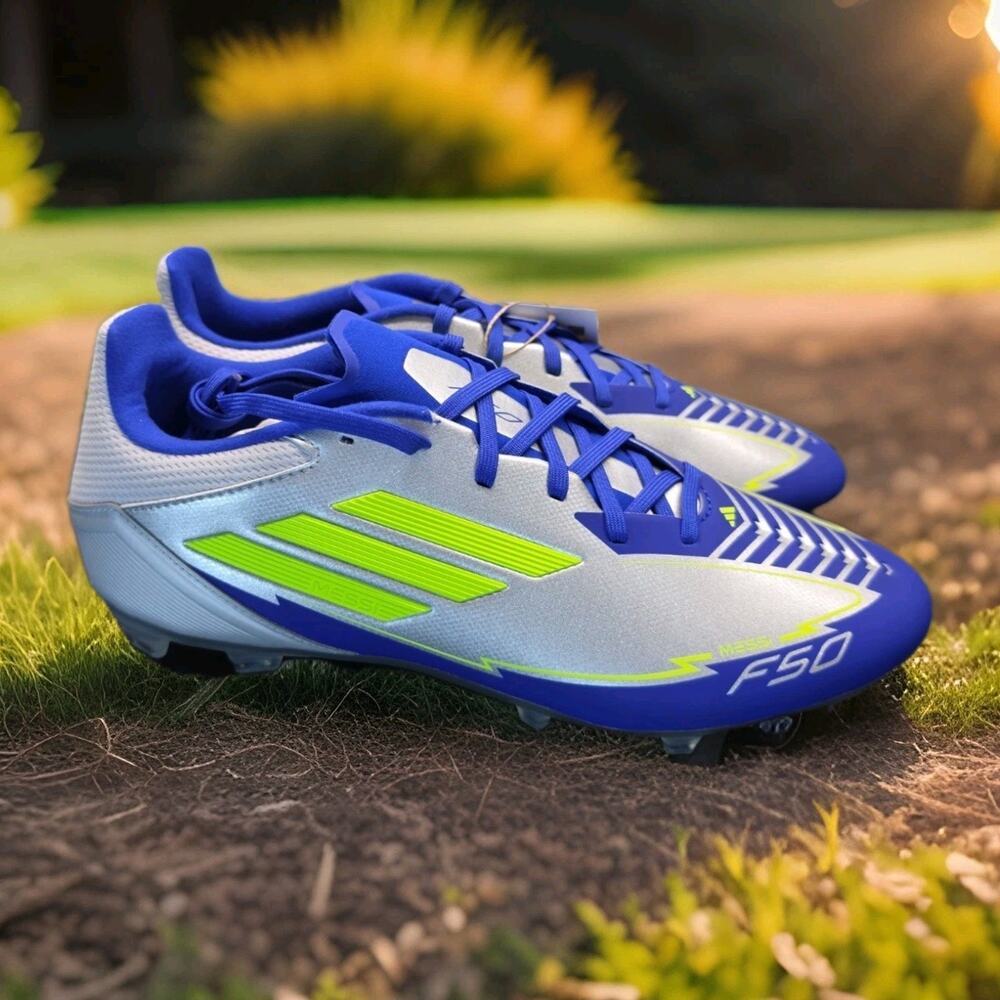 Messi Adidas F50 League FG/MG Soccer Cleats Silver Blue Mens Size 9.5